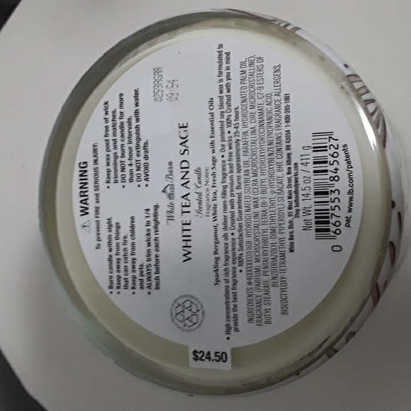 White Barn White Tea and Sage 3 Wick Candle - Picture 3 of 4
